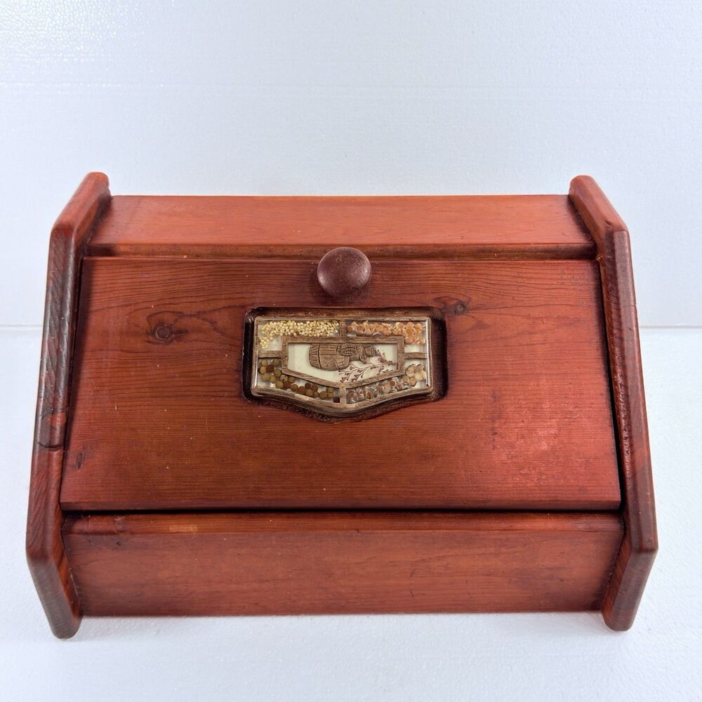 Vintage Wooden Bread Box Grain Display Country Farmhouse Kitchen Cottage Core